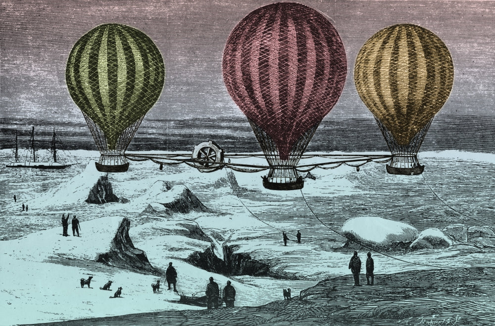 Colorful hot air balloons soaring in the sky poster print.