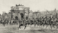 Napoleon Reviewing Cavalry 1810 Poster Print showcasing military history.