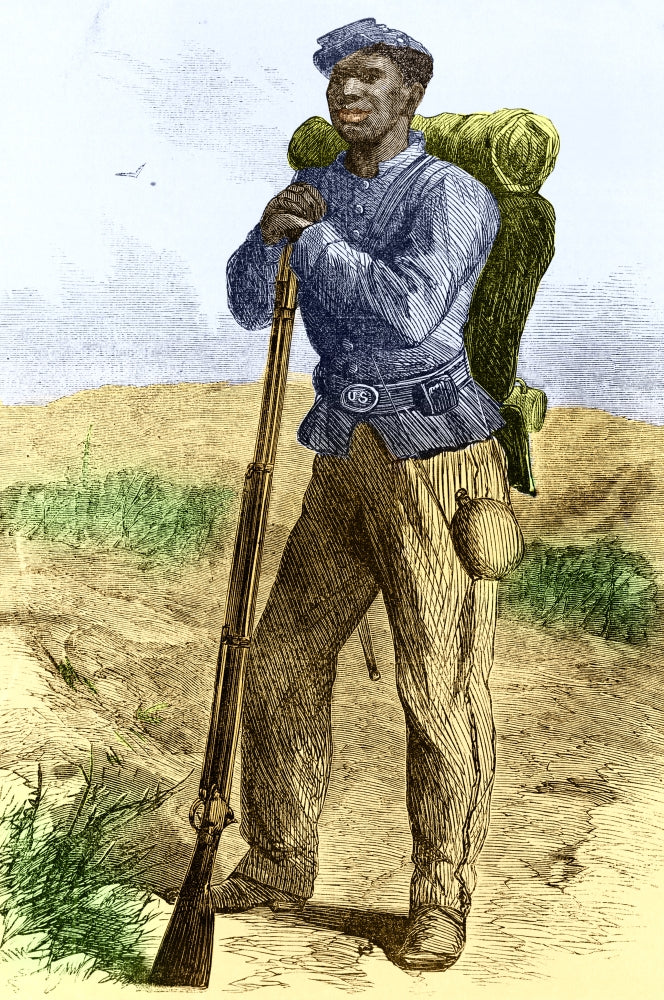 Black Civil War Soldier Poster Print showcasing historical artwork.