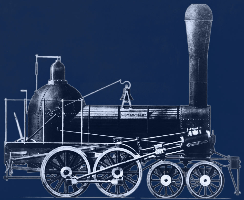 19th Century Locomotive Poster Print showcasing vintage steam engine design