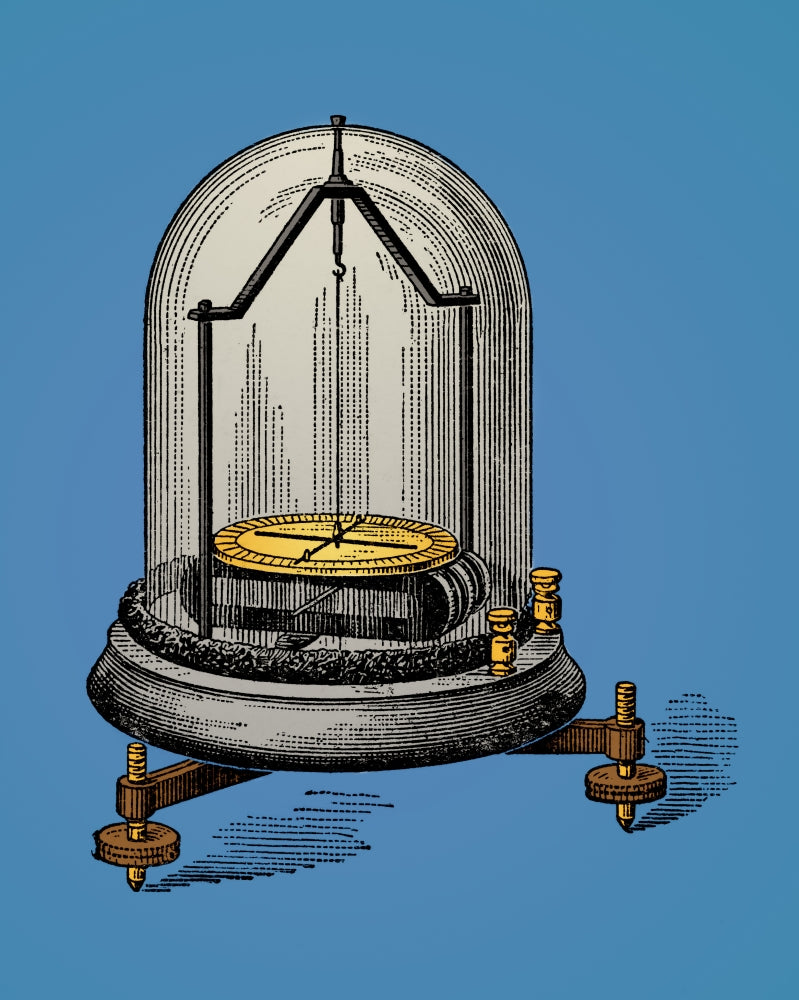 Astatic Galvanometer Poster Print showcasing the design of a galvanometer in scientific illustration.
