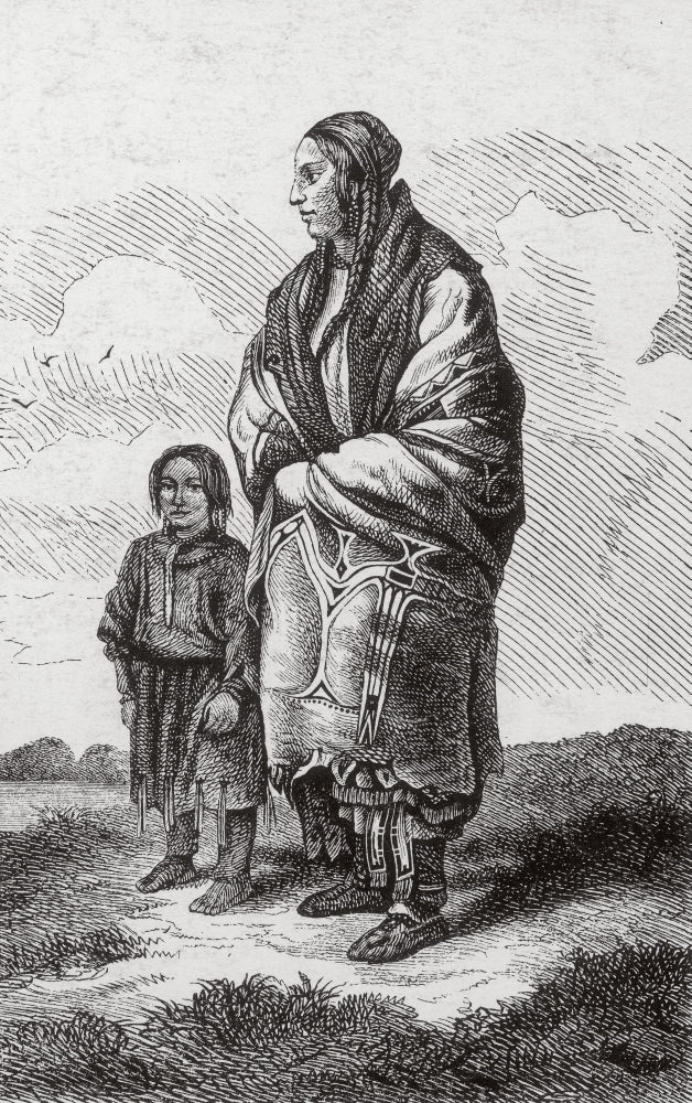 Dakota Woman and Assiniboine Girl Poster Print showcasing Native American culture