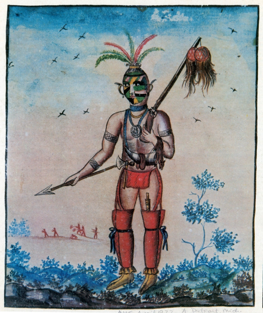 Native American with Scalps 18th Century Poster Print showcasing cultural heritage.