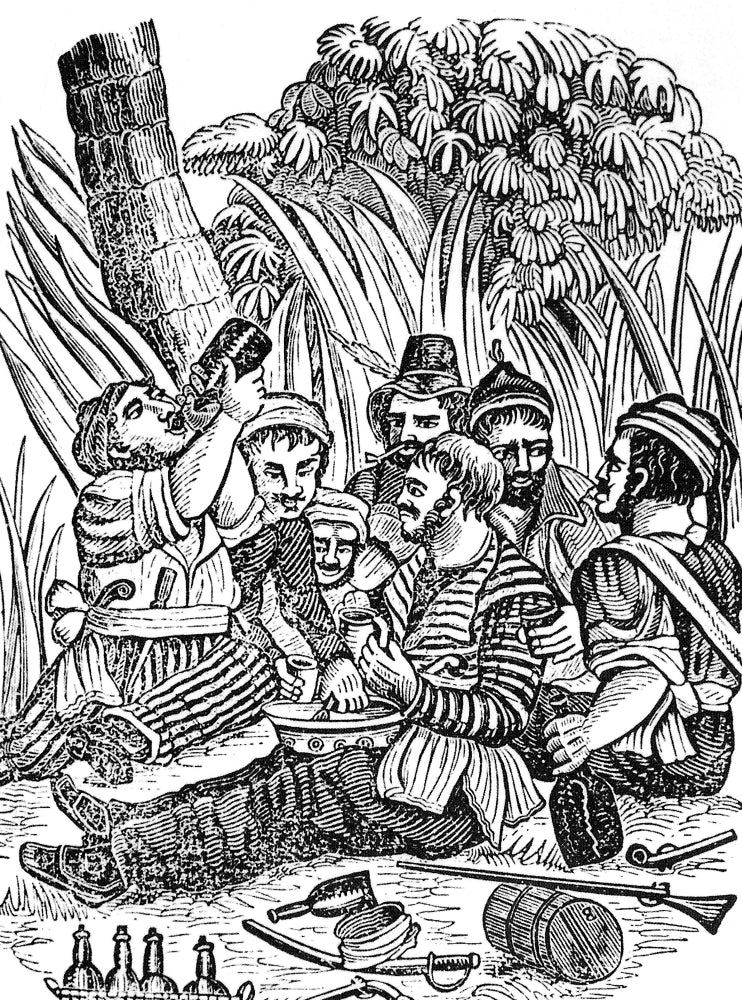 Bartholmew Roberts and Crew Drinking Rum 18th Century Poster Print