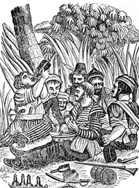 Bartholmew Roberts and Crew Drinking Rum 18th Century Poster Print