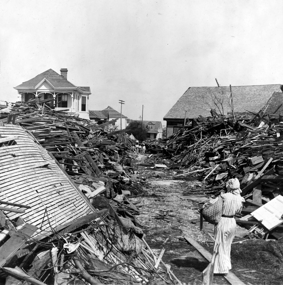 Hurricane Damage in Galveston, 1900 Poster Print showcasing historical devastation.