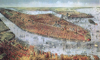 Manhattan and Brooklyn 19th Century Poster Print depicting historical architecture.