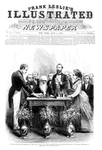 Samuel Morse Telegraph Demonstration Poster Print from 1871, showcasing communication technology history.