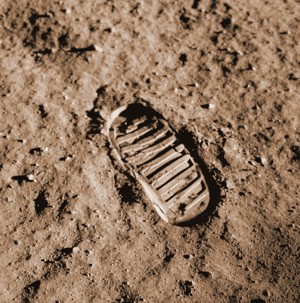 Buzz Aldrin's Moon Footprint Poster Print showcasing lunar exploration