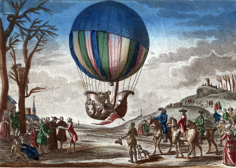 First Manned Hydrogen Balloon Flight, 1783 Poster Print showcasing the historic moment of aviation.