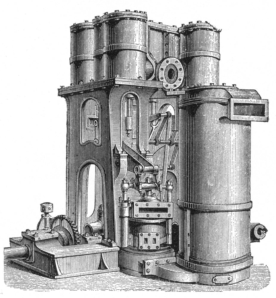 Compound Steam Engine Poster Print showcasing intricate engineering design.