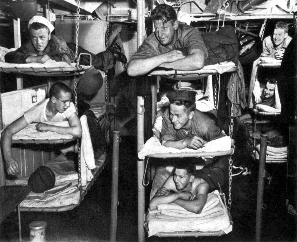 WWII USN Sailors in Bunks Poster Print - 1943, military history artwork