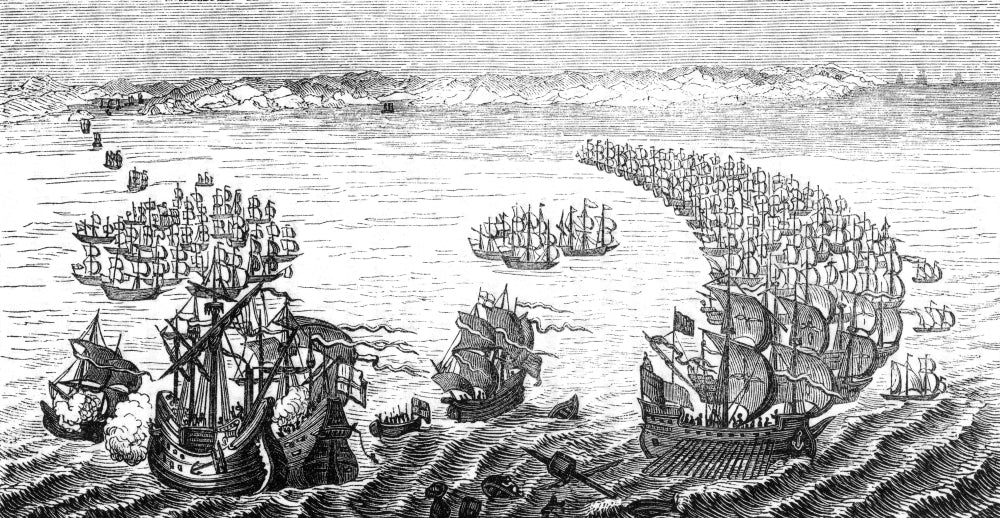 Defeat of the Spanish Armada 1588 Poster Print showcasing the naval battle.