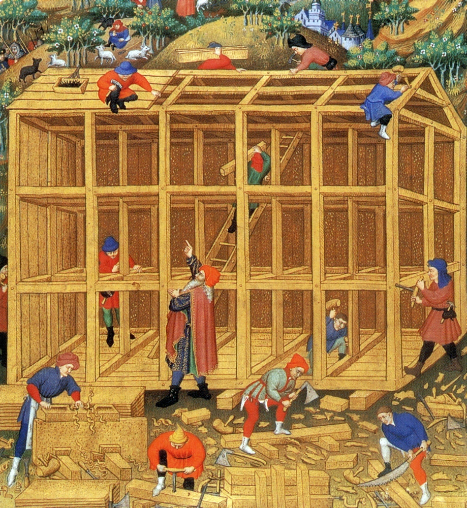 Noah's Ark Construction 15th Century Poster Print showcasing intricate details