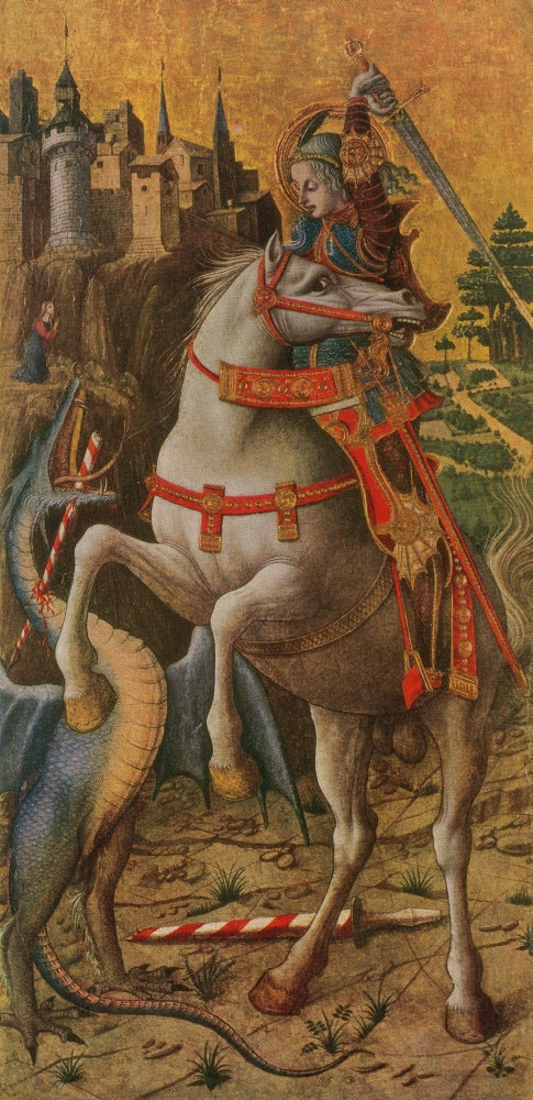 Saint George and the Dragon Poster Print showcasing a legendary battle.