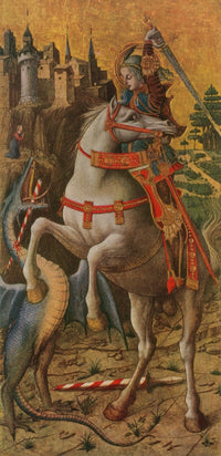 Saint George and the Dragon Poster Print showcasing a legendary battle.