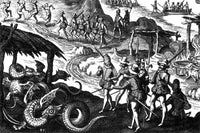 Native Americans Roasting Dragons Poster Print - vibrant art piece