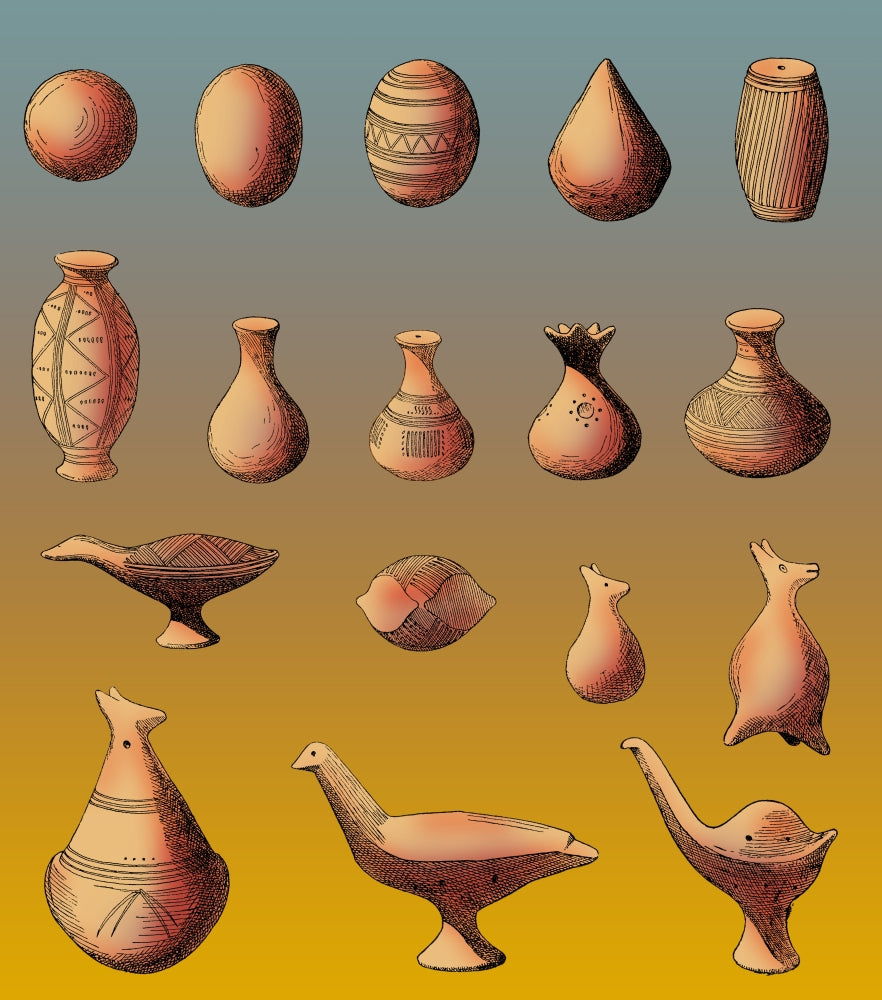 Prehistoric Clay Rattles Bronze Age and Iron Age Poster Print.
