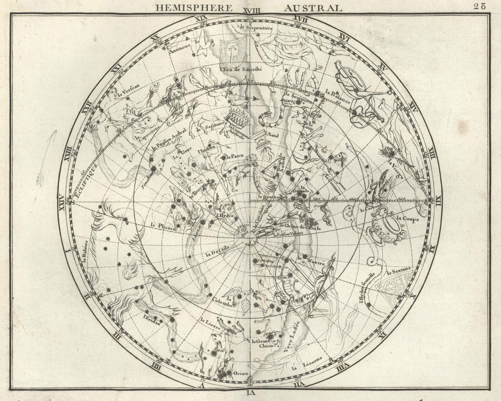 Stereographic Southern Hemisphere poster print showcasing detailed celestial imagery.