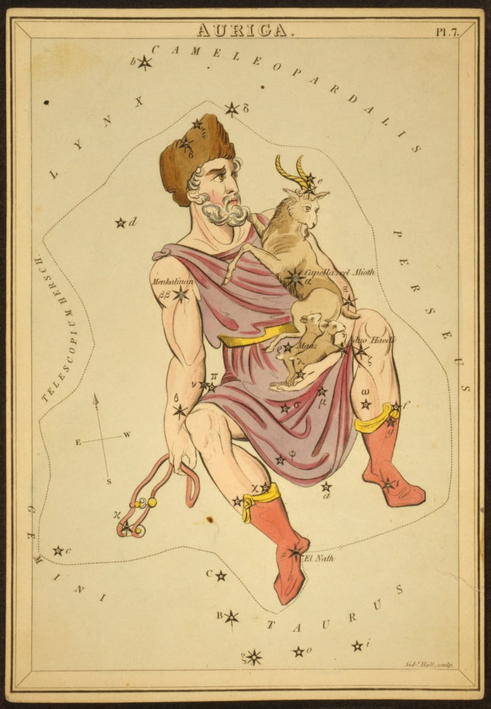 Auriga Constellation Poster Print showcasing detailed celestial artwork.
