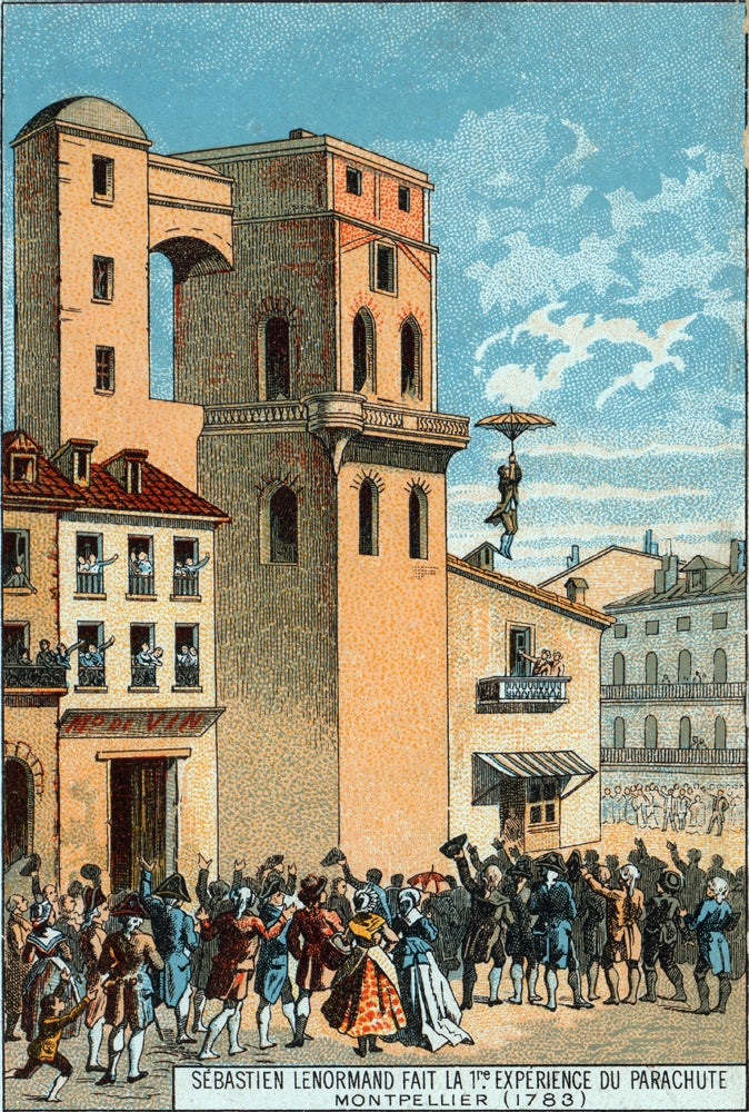 Lenormand Parachutes from Montpellier, 1783 Poster Print showcasing historical aviation art.