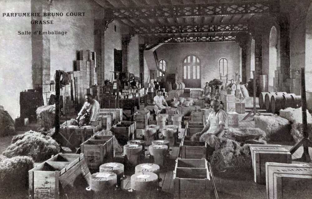 Bruno Court Perfumery Packing Room Poster Print showcasing vintage fragrance artistry.