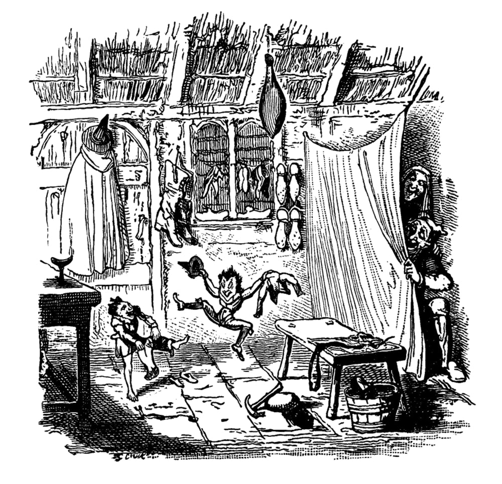 The Elves and the Shoemaker Poster Print featuring legendary creatures.