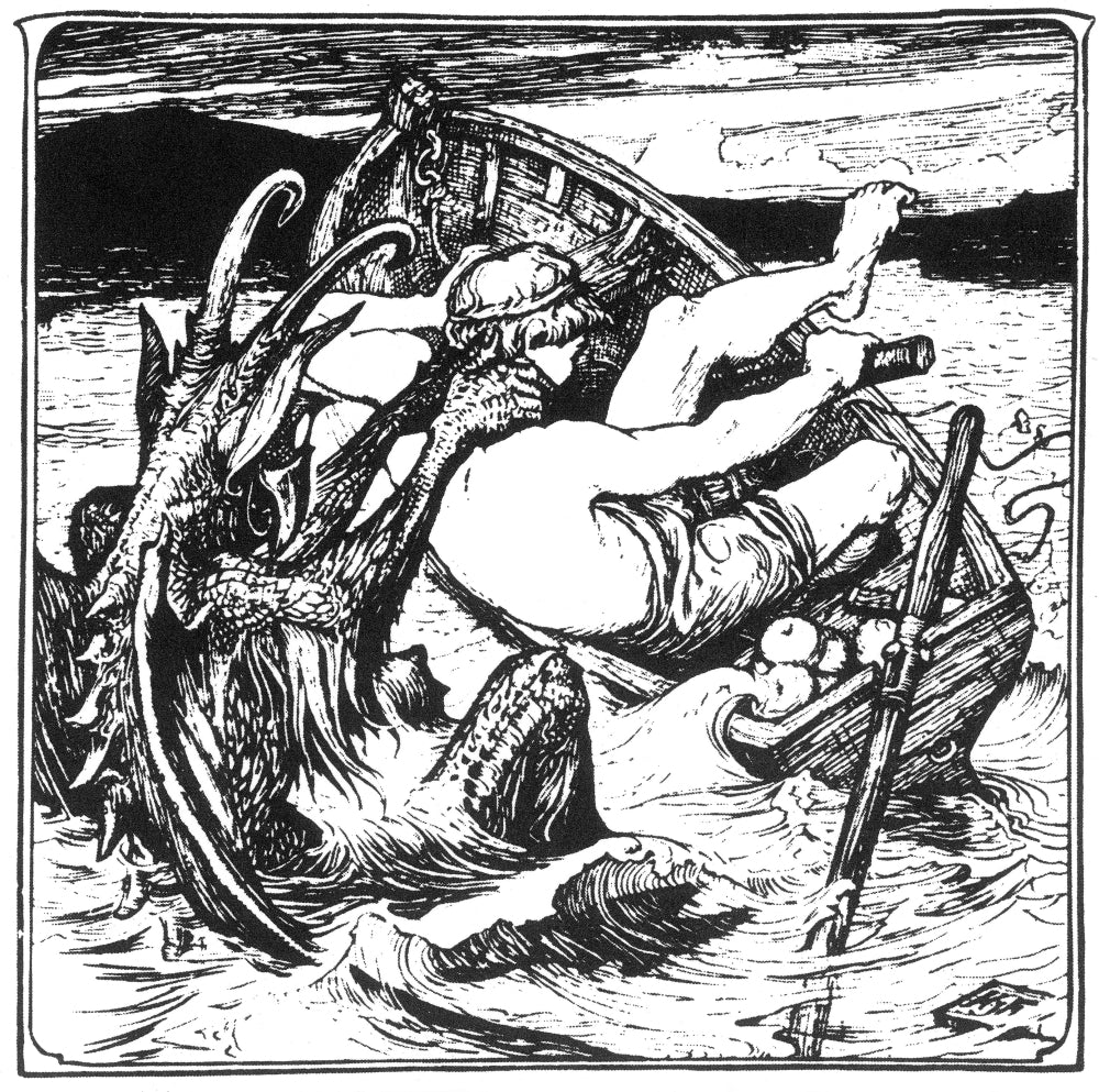 Merman Legendary Creature Poster Print showcasing an enchanting mythical figure.