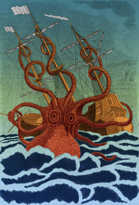 Giant Squid Attacking Ship 1801 Poster Print