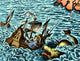 Sea Serpent Attacking Ship historical illustration art print.