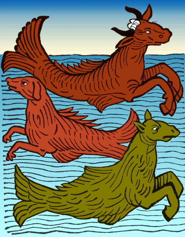 Legendary Sea Creatures 15th Century Poster Print showcasing mythical marine beings.