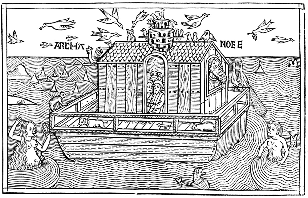 Noah's Ark with Merfolk poster print showcasing a blend of mythology and art.