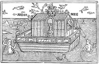 Noah's Ark with Merfolk poster print showcasing a blend of mythology and art.