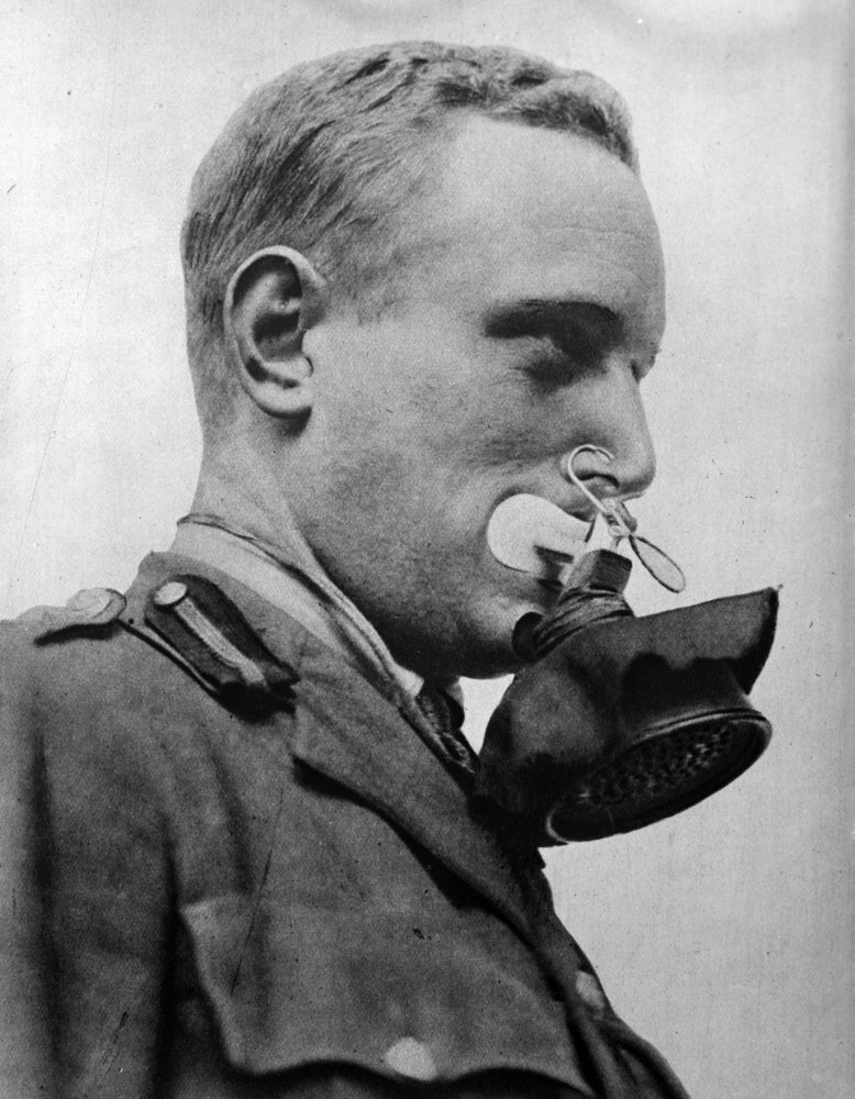 WWI German Gas Mask Poster Print showcasing historical military art