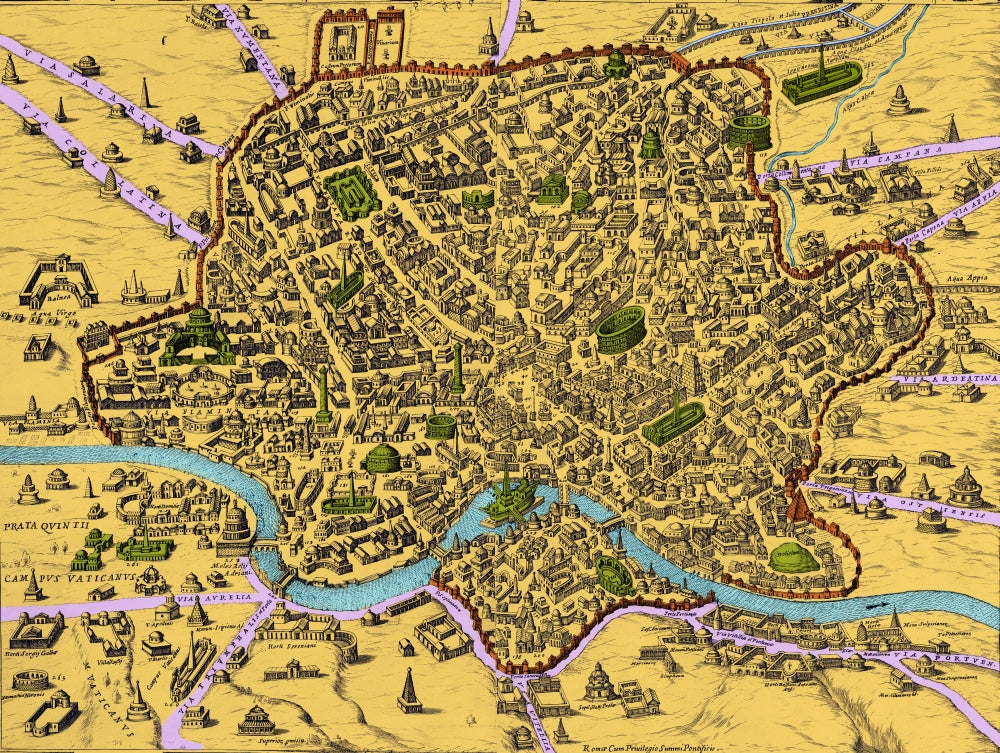 Map of Rome from the 1500s Poster Print, detailed historical artwork