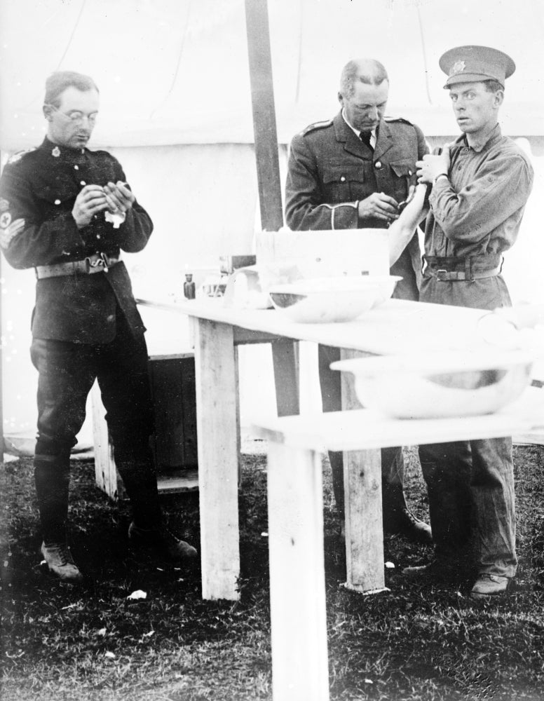 WWI Canadian Soldier Being Vaccinated Poster Print