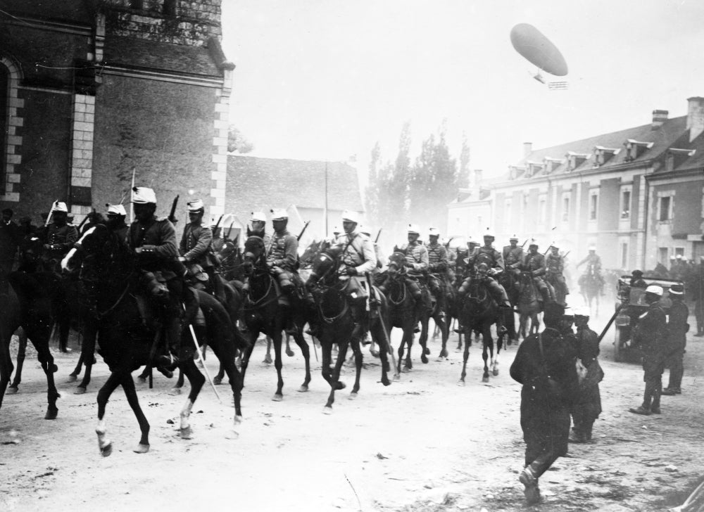 WWI French Cavalry and Dirigible Dupuy de Lome Poster Print