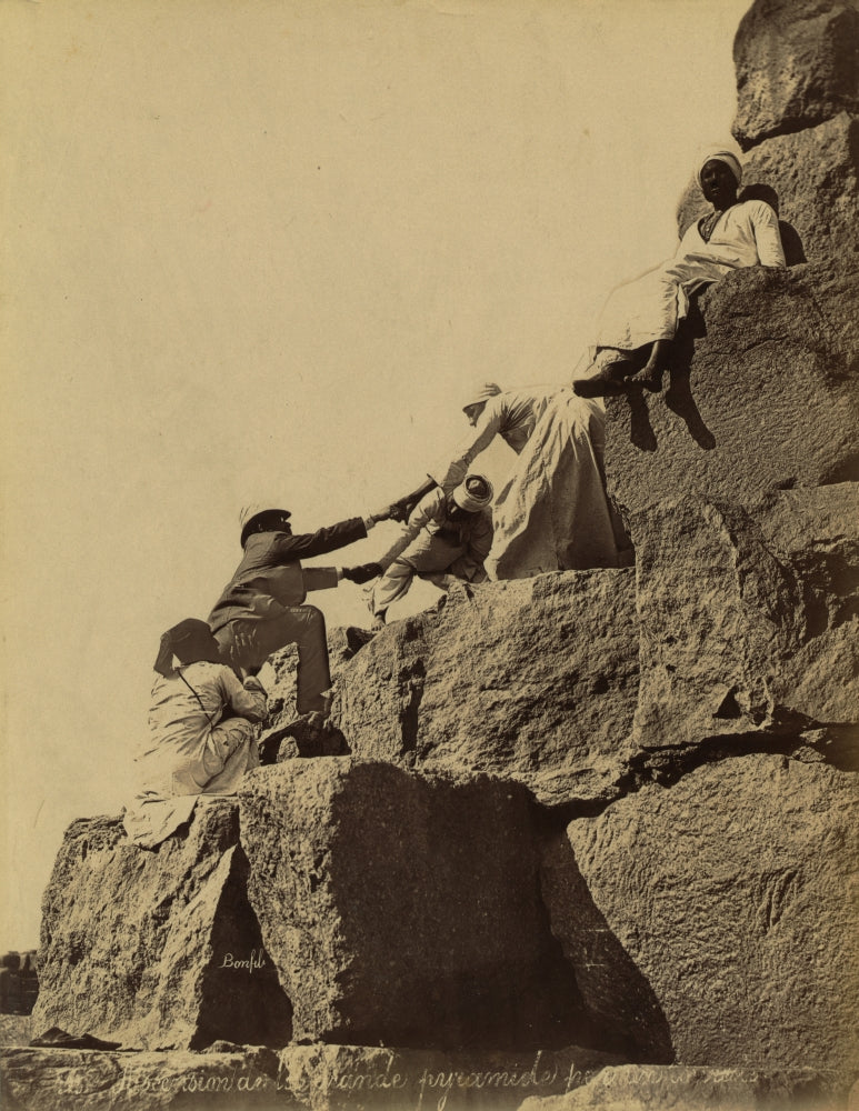 Climbing the Great Pyramid of Giza 19th Century Poster Print