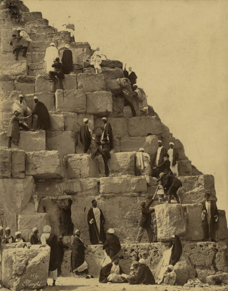 Climbing the Great Pyramid of Giza 19th Century Poster Print