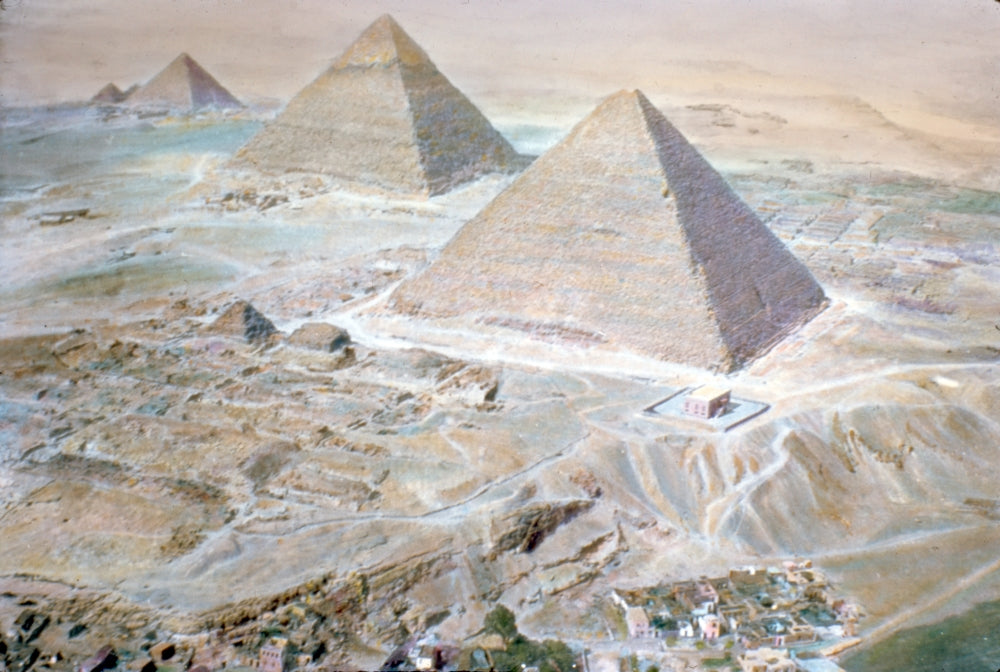 Giza Necropolis 20th Century Poster Print showcasing the pyramids and Sphinx.