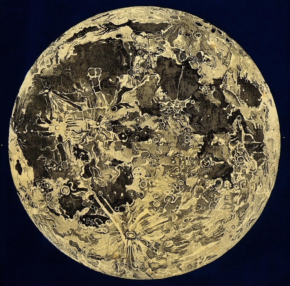 Moon Surface Engraving Art Print from 1846 on premium paper.