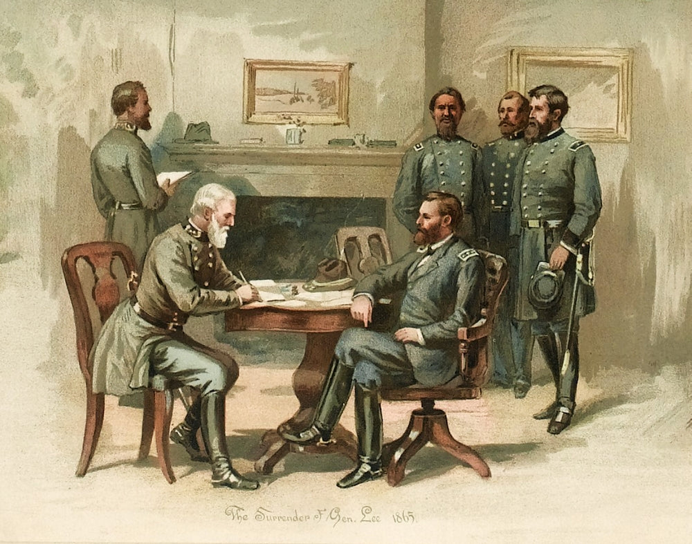 General Grant Accepts Lee's Surrender 1865 poster print showcasing a historic moment.