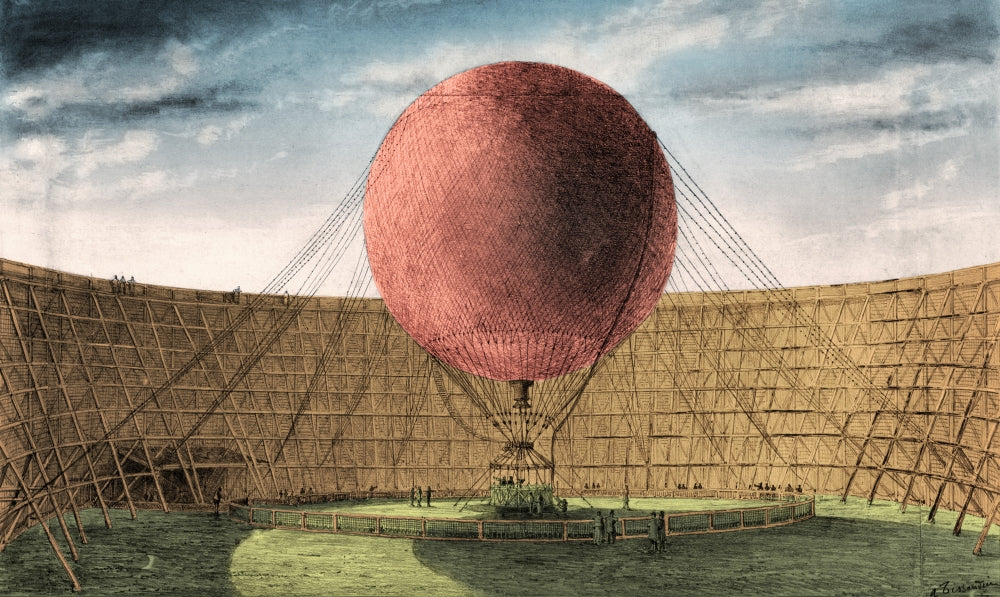 Giffard's Captive Balloon 19th Century Poster Print showcasing early aviation history.