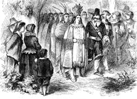 Massasoit Meeting the Pilgrims, 1621 Poster Print on heavy stock paper.