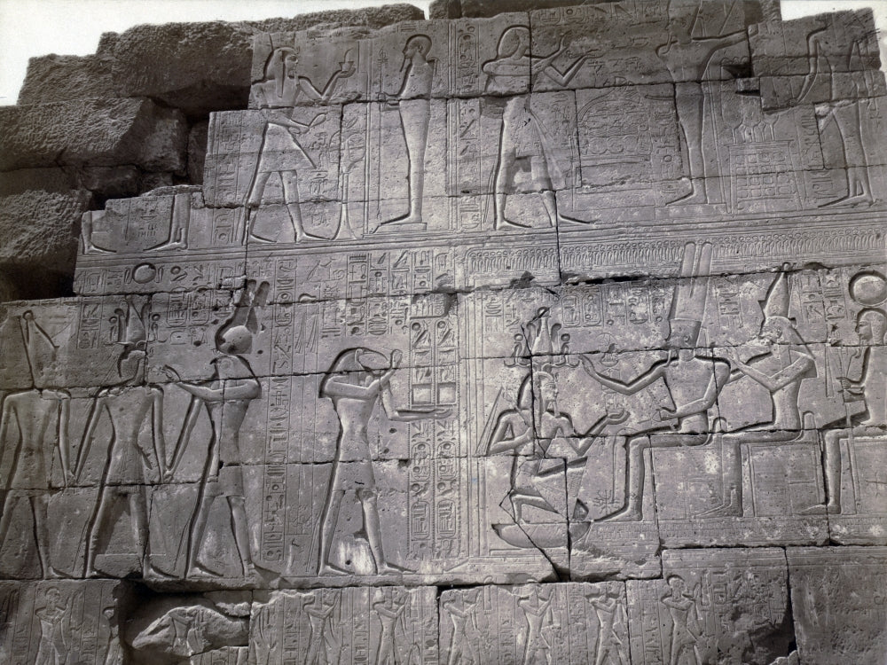 Ramesseum Bas-Relief 19th Century Poster Print showcasing ancient Egyptian artistry.