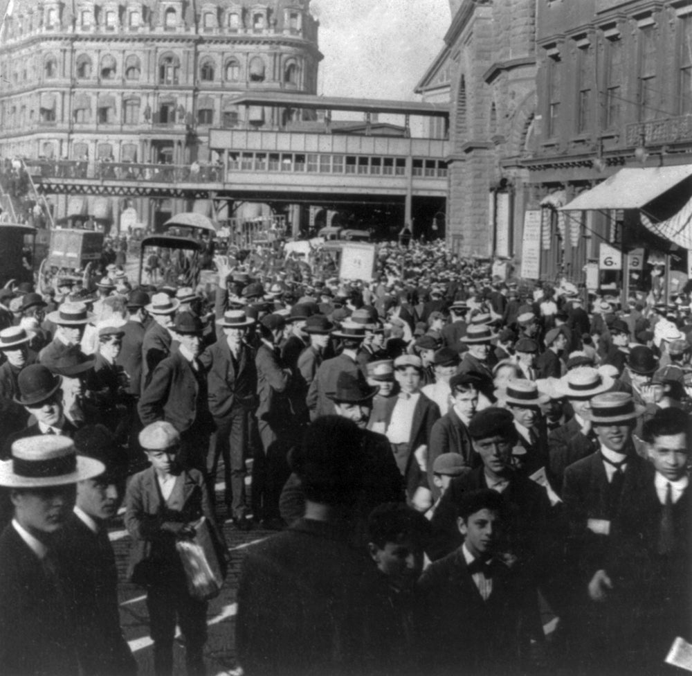 Brooklyn Bridge Rush Hour 1904 Poster Print showing busy city life