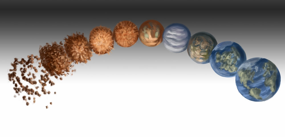 Earth's Evolution Illustration Poster Print by Spencer Sutton showcasing the dynamic changes of our planet.