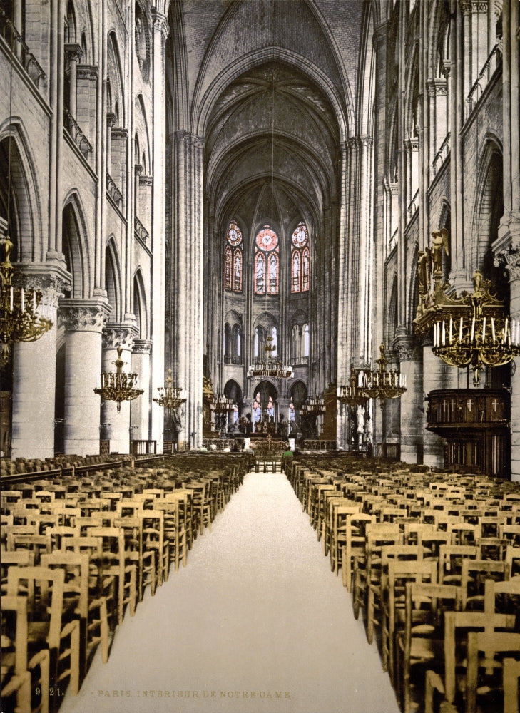 Notre Dame 1890s poster print showcasing the architectural beauty of the iconic cathedral.