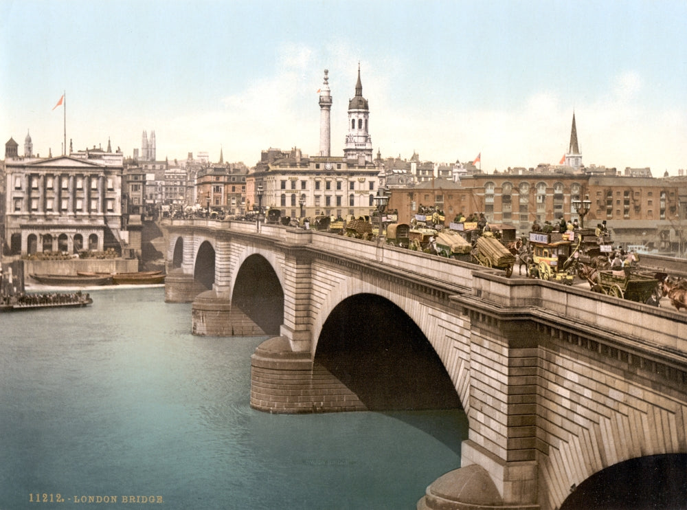 London Bridge 1890s poster print showcasing historical architecture.