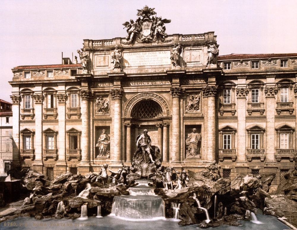 Trevi Fountain 1890s Poster Print showcasing Baroque architecture